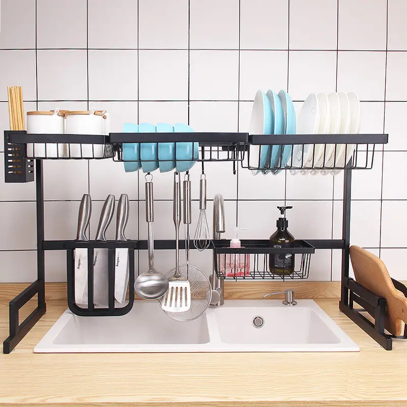 modern metal kitchen cabinet tableware Chopping block organizer stainless steel drainer over the sink dish drying rack
