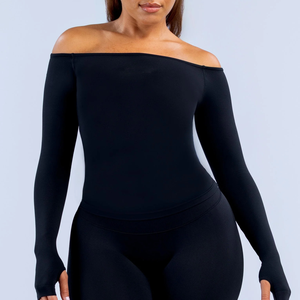 Nuevo Lanzamiento: Top de Manga Larga con Hombros Descubiertos para Mujer, Top de Yoga para Fitness, Top de Gimnasio con Orificio para el Pulgar, Ropa Deportiva con Logotipo Personalizado - Product Image 3