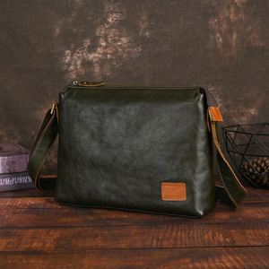 Men's Dark Green Genuine Leather Shoulder <b>Bag</b> Large Capacity Crossbody Casual Laptop Business <b>Bag</b> - Product Image 3