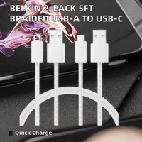 Kabel Pengisian Cepat 1.5m 15W USB-A ke USB-C 2-Pack Berbahan Nilon Kepang untuk iPhone 17/16 untuk S25 untuk iPad Pro 10-Putih