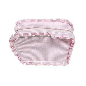 Rosa Rüschen-Kosmetiktasche, 25 Stück, GA-Lager, Seersucker-Make-up-Tasche, Reise-Reißverschlusstasche DOM-2898 - Product Image 4