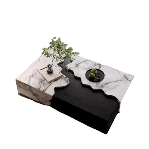 Centro de mesa de centro Rectangular negro de madera de mármol de lujo moderno para 2 cajones sala de estar hogar diseño de muebles multifunción - Product Image 3