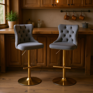 Tabourets de bar modernes rembourrés DB A&A Furniture en velours, hauteur réglable 25-33 pouces, base pivotante en métal pour style farmhouse - Product Image 2