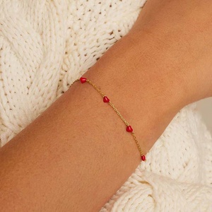 Milskye pequeña joyería fina plata esterlina 925 18K chapado en oro encantador esmalte rojo corazones <span class=keywords><strong>Amour</strong></span> pulsera - Product Image 2