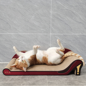 60 Hoge Hakken Met Luipaardprint, Duurzame Houten En Kartonnen Kattenkrabber In De Vorm Van Een Kattenbank Met Gegolfde Kras - Product Image 5