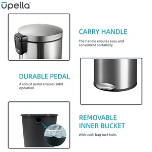 <strong>Black</strong> Bathroom <strong>Small</strong> Stainless Steel Foot Pedal Slow Close Rolling Cover Round Trash <strong>Bin</strong> with Lid - Product Image 3