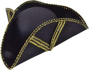 Sombreros de fiesta divertidos de Halloween Sombrero de tricornio de estilo colonial-Guerra revolucionaria Deluxe Sombrero de tricornio colonial - Product Image 1