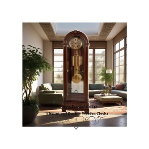 Horloge de grand-père élégante en bois massif, cerisier européen Schwarzwald, bords en chêne, mécanisme allemand Hermle - Product Image 6