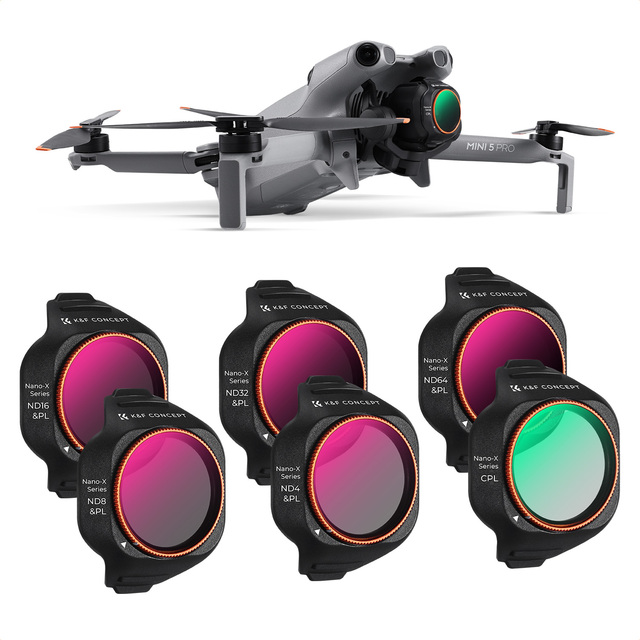 K&F Concept 6 Pack CPL ND4&PL ND8&PL ND16&PL ND32&PL ND64&PL Polarizer Neutral Density Filter for DJI Mini 5 Pro, Drone Filter