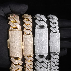 Hip-Hop-Schmuck 18mm 22mm Vergoldete Iced-Out 4-reihige 5A Zirkon Herren Cuban Link Kette Armband Halskette - Product Image 2