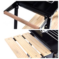 Barbecue à charbon de bois rectangulaire avec table latérale en bois, chariot de barbecue d'extérieur