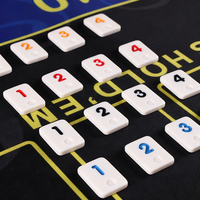 Vente en gros de jeux de Rummy de luxe de haute qualité avec logo personnalisable, taille mini, ensemble de cubes, tuiles de dominos en bois, supports et sac de transport portable