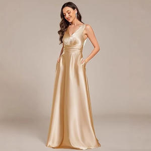 Nouvelle <span class=keywords><strong>Robe</strong></span> de Soirée <span class=keywords><strong>d</strong></span>'Été pour Femme, Col en V, Longueur Ras du Sol, Taille Haute, Sans Manches, en Satin Uni, <span class=keywords><strong>Robe</strong></span> de <span class=keywords><strong>Demoiselle</strong></span> <span class=keywords><strong>d</strong></span>'<span class=keywords><strong>Honneur</strong></span> Formelle pour Fête - Product Image 2