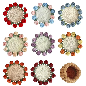 Sous-verres DIY en forme de bouquet de roses, mini sous-verres fleuris tricotés à la main, sous-verres créatifs en crochet, cadeau pour la fête des mères - Product Image 1