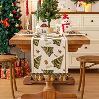 Décoration de Noël, chemin de table en polyester jacquard lavable à la main, motif arbre de Noël