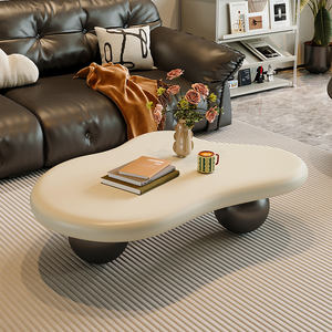 <span class=keywords><strong>Tavolino</strong></span> da Caffè di Lusso Minimalista Nordico Piccolo ed Elegante a Forma di Nuvola Bianco Crema con Base a Sfera Nera - Product Image 3