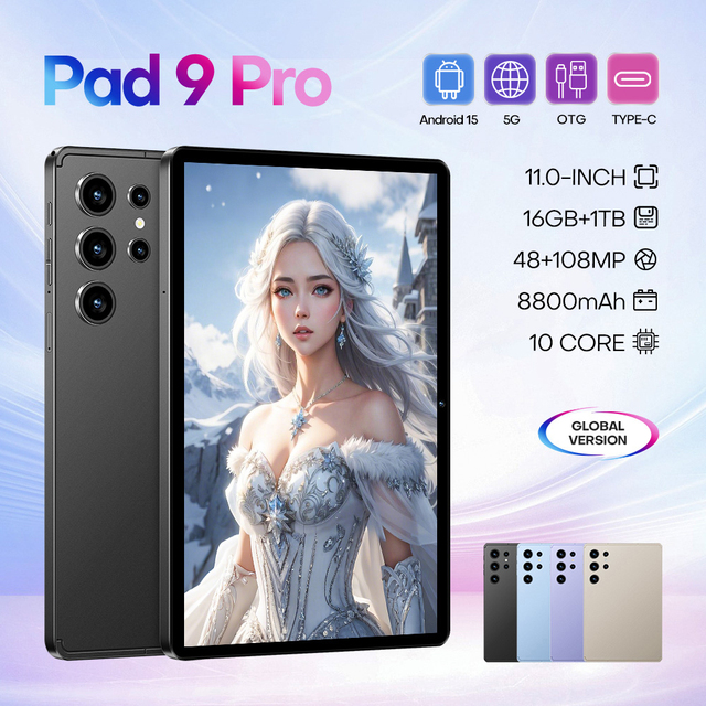 Pad 9 Pro 11-inch Wifi OTG Function Face Recognition Unlock Dual SIM Card Android Tablet PC MTK Octa Core CPU 16GB+1TB Storage