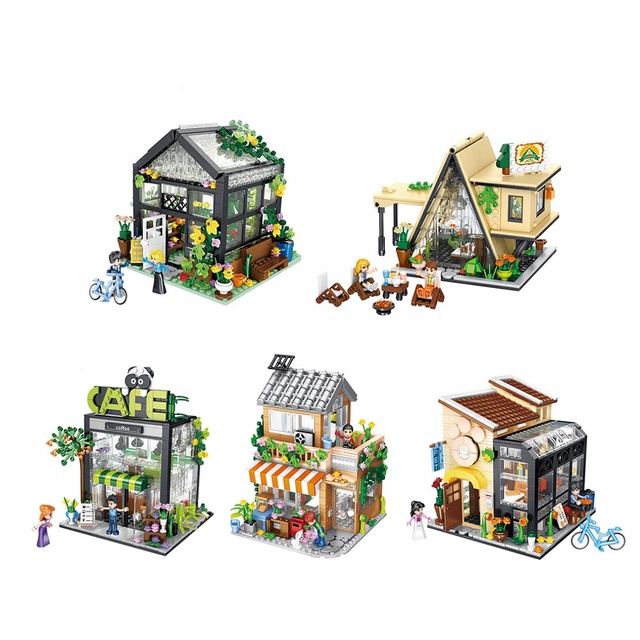 City Street View Store Building Blocks Set DIY Mini Shop MOC Blocks Children Toys Architectural Bricks Model Kits with LED Light