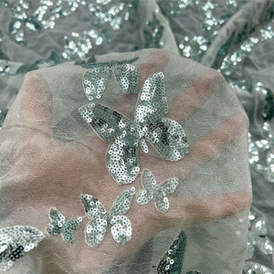 Nouveau tissu en maille à sequins papillon, <span class=keywords><strong>tulle</strong></span> transparent avec broderie de sequins, tissu brillant perlé pour robes de femmes - Product Image 5