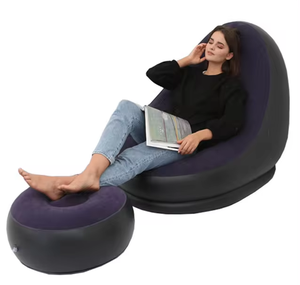 Promotion Gray Living Room Outdoor Corner Sectional Air Flocked <b>Sofa</b> With Ottoman Footrest Lounger Bed <b>Inflatable</b> Couch Chair - Product Image 1