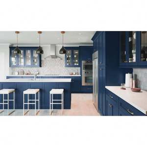Armoire de cuisine moderne de style américain personnalisée, laque moderne, design shaker américain, bleu, pas cher - Product Image 1