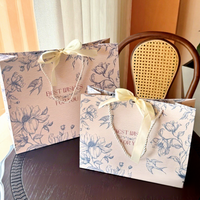 Tas Hadiah Cetak Gaya Inggris dengan Pita, Motif Bunga Elegan, untuk Pakaian, Perhiasan, Kemasan Premium