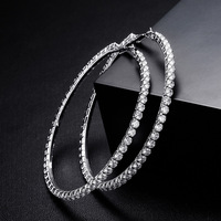 Boucles d'oreilles créoles multi-tailles en laiton argenté style hip-hop avec zircons cubiques, boucles d'oreilles créoles circulaires multi-tailles avec pierres CZ pour femmes