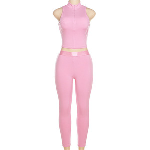 2023 Poly Spandex acanalado de punto sin mangas Crop Top y pantalones largos Legging 2 conjunto de dos piezas <span class=keywords><strong>Shane</strong></span> ropa de mujer ropa de otoño - Product Image 3