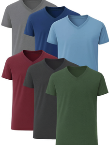 เสื้อยืดคอกวีผู้ชาย แขนสั้น ผ้าถักโพลีเอสเตอร์ผสมคอตตอน สีพื้น ทรงปกติ สำหรับงานกีฬา พร้อมโลโก้แบบกำหนดเอง - Product Image 1