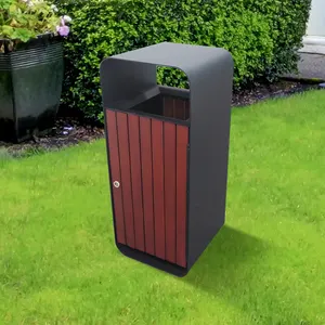 价格便宜的户外三格塑木花园垃圾垃圾箱