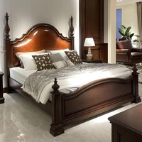 Ensemble de lits de chambre principale en bois massif de style américain, cadre en bois, rembourré, antique, taille king ou queen, classique