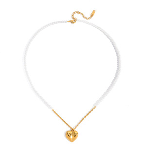Collar de Perlas en Forma de Corazón, Colgante de Acero Inoxidable con Oro de 18K, Joyería Unisex para Uso Diario - Product Image 5