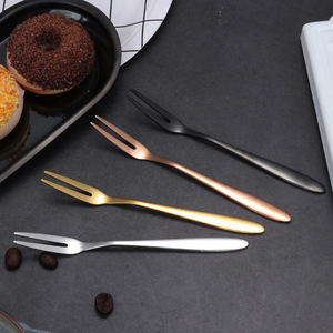 Tenedor de fruta de acero inoxidable 304, juego de tenedores de dos puntas para fruta, tenedor para pastel y mooncake con logo. - Product Image 1