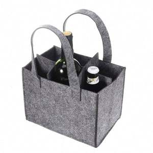 Portabotellas de vino reutilizable gris oscuro 6 botellas botella de vino de fieltro bolsa de mano - Product Image 2