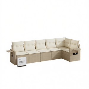 Juego de Sofás de Jardín Fohho Beige para 6 Personas, Ratán PE, Estructura de Acero, Diseño Contemporáneo - Product Image 1