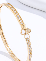 Ensemble de bijoux en zircon trèfle porte-bonheur charmant, incrustation en forme de cœur, bracelet tendance pour femmes, accessoire cadeau pour un usage quotidien décontracté