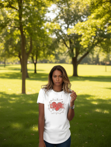 T-Shirt da Donna con Stampa Cuore, Manica Corta, Girocollo, 100% Cotone, Casual, Primavera-Estate, Tessuto Jersey, Vestibilità Regolare - Product Image 2