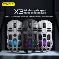 Souris de jeu sans fil X3 T-WOLF RVB Paw3311 compatible avec la fonction de lumière respiratoire de divertissement pour ordinateur portable