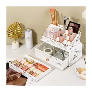 Luxury marble cosmetic storage box set dresser vanity multi-drawers drawer plastic rose gold marble makeup organizer sets