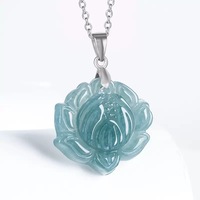 Collier de charme en jade pour femme, vente en gros, cadeau, pendentif lotus en jadéite birmane naturelle de qualité A bleu glacé avec attache en argent S925