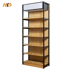 Multi-Function Wooden Supermarket Shelves Display Cases Acrylic Retail Shelf Unit With Light Box