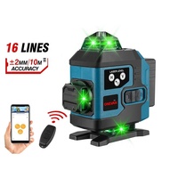 Niveau laser vert industriel 4D 16 lignes 360° à auto-nivellement, rechargeable, écran LED, IP54, 2mm/10m, outil de mesure pour la construction