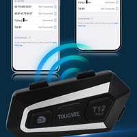 Casque de moto TOUCARE T12 avec interphone en mesh, 32 motards, full-duplex, IP67, BT 5.3, réduction de bruit DSP CVC pour la conduite en groupe