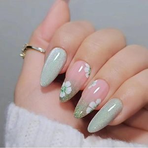 <span class=keywords><strong>Uñas</strong></span> de Gel Suave Personalizadas al por Mayor, <span class=keywords><strong>Uñas</strong></span> Acrílicas de Presión con Efecto Ojo de Gato Verde, <span class=keywords><strong>Uñas</strong></span> Francesas Artificiales de Primavera - Product Image 6
