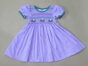 Robes pour filles en coton de qualité supérieure, vente en gros, robes à manches bouffantes courtes avec masque de Mardi Gras brodé à la main, tenue de créateur pour enfants - Product Image 2