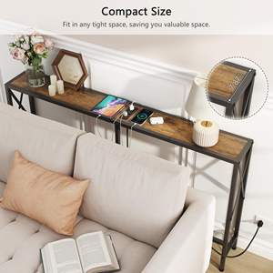 Mesa de consola con Oulets y puertos USB Mesa de sofá de 55,1 "Detrás del sofá Soporte Delgado largo industrial - Product Image 4