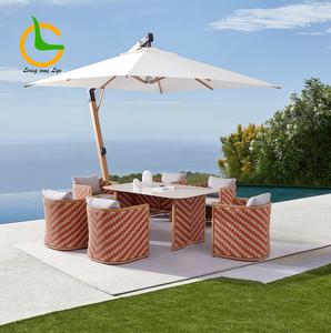 Ensemble de table à manger en aluminium haut de gamme avec cordes pour extérieur, jardin, patio, villa, camping, café et restaurant pour hôtels - Product Image 1