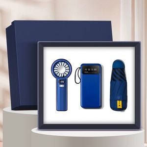Coffret Cadeau Premium Personnalisé Fait Main 3-en-1 avec Ventilateur, Parapluie et Batterie Externe, avec Impression UV pour l'Image de Marque d'Entreprise et les Cadeaux Clients - Product Image 2