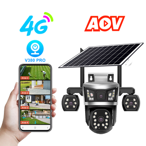 Caméra de sécurité solaire OEM AOV CCTV PTZ sans fil WiFi 4G avec carte SIM, 4 objectifs et enregistrement continu 24/7 pour la surveillance domestique et la protection des espaces sauvages - Product Image 1