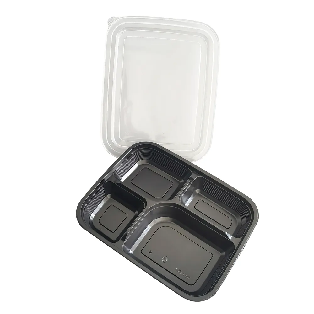 Venta al por mayor de plástico para llevar contenedores de alimentos Bandeja de plástico para servir Bandejas apilables negras